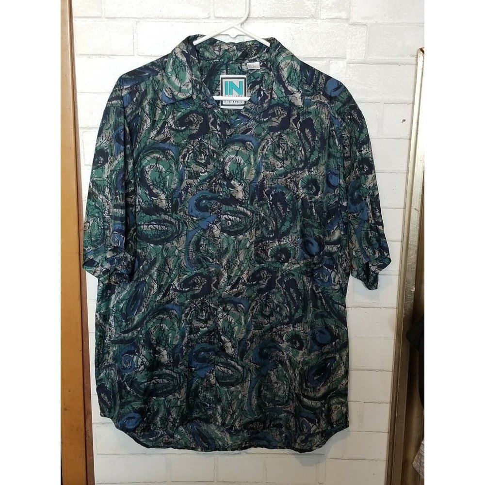 Vintage  In Private Unisex 100% Silk short sleeve Multi Color Sz  Medium